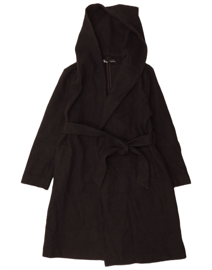Cappotto con cappuccio da donna Zara UK 14 poliestere nero medio