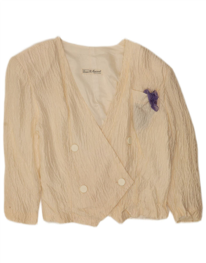 Giacca blazer doppiopetto vintage da donna UK 14 medio bianco sporco