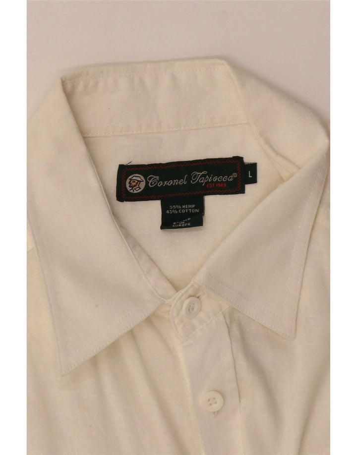 Coronel Tapiocca Camicia militare da uomo grande in lino bianco sporco