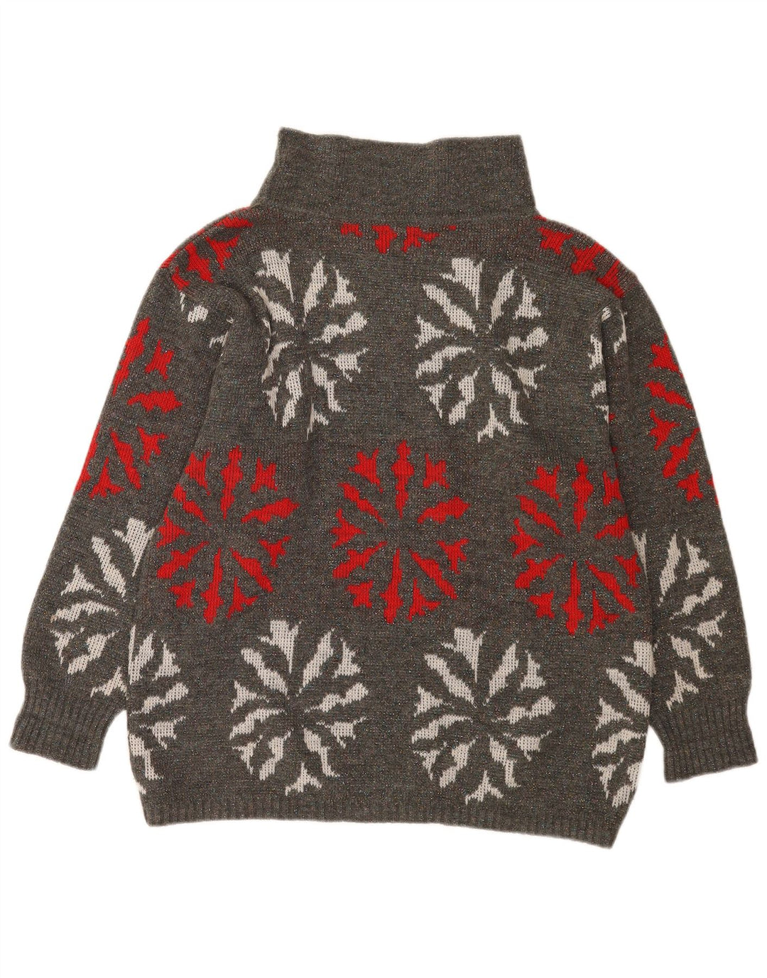 Flou Donna Maglione Dolcevita con Collo Alto UK 14 Grigio Medio Geometrico