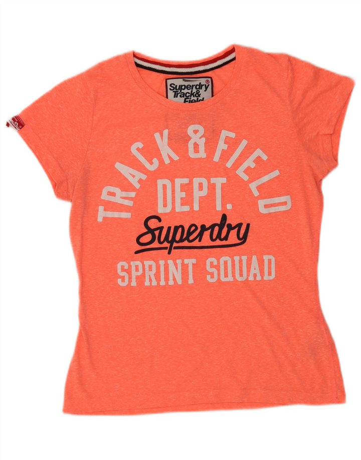 T-shirt grafica da donna Superdry Top UK 14 Large in poliestere chiazzato arancione