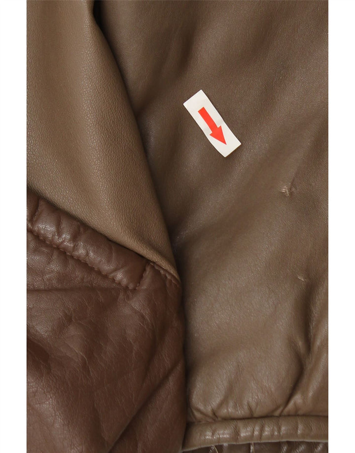 Giacca in pelle vintage da donna UK 14 Colorblock marrone medio