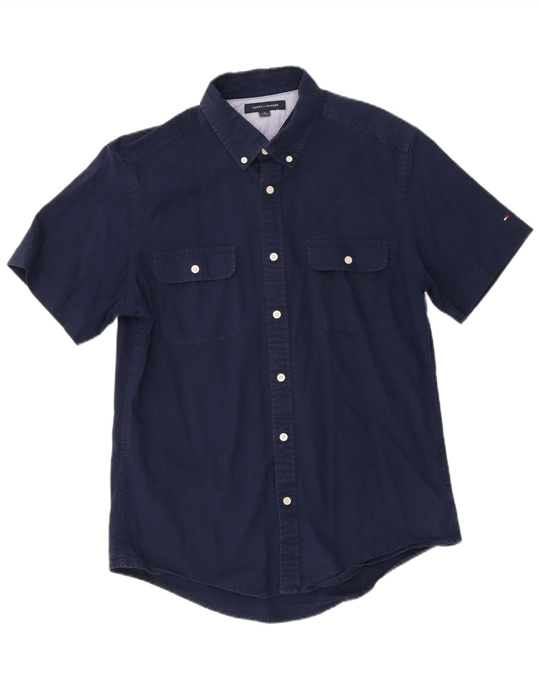 TOMMY HILFIGER Camicia a maniche corte da uomo in cotone blu navy medio