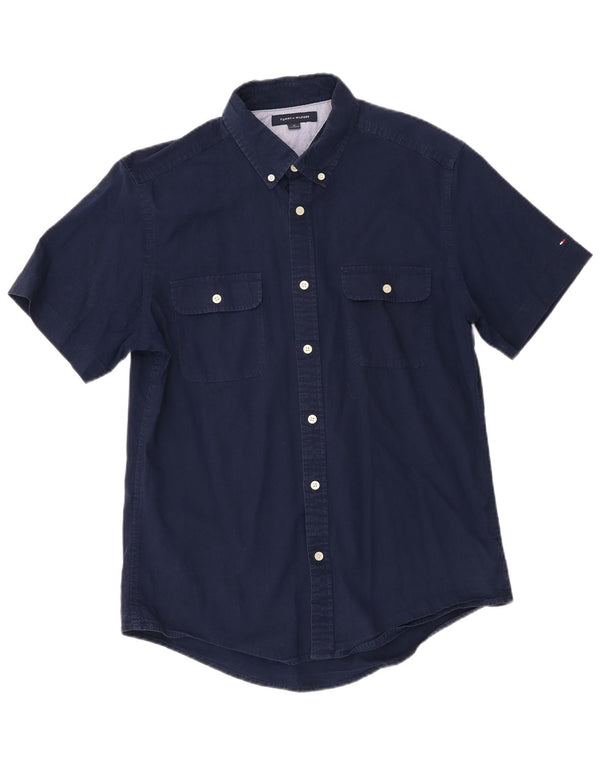 TOMMY HILFIGER Camicia a maniche corte da uomo in cotone blu navy medio