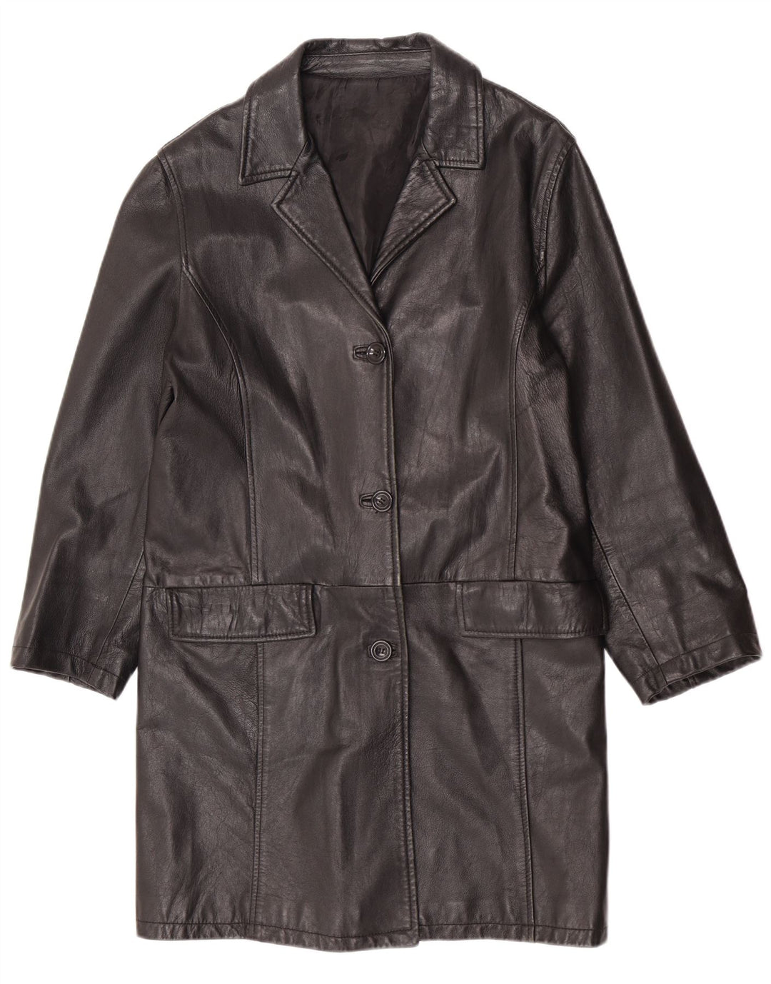 Cappotto in pelle vintage da donna UK 14 medio nero