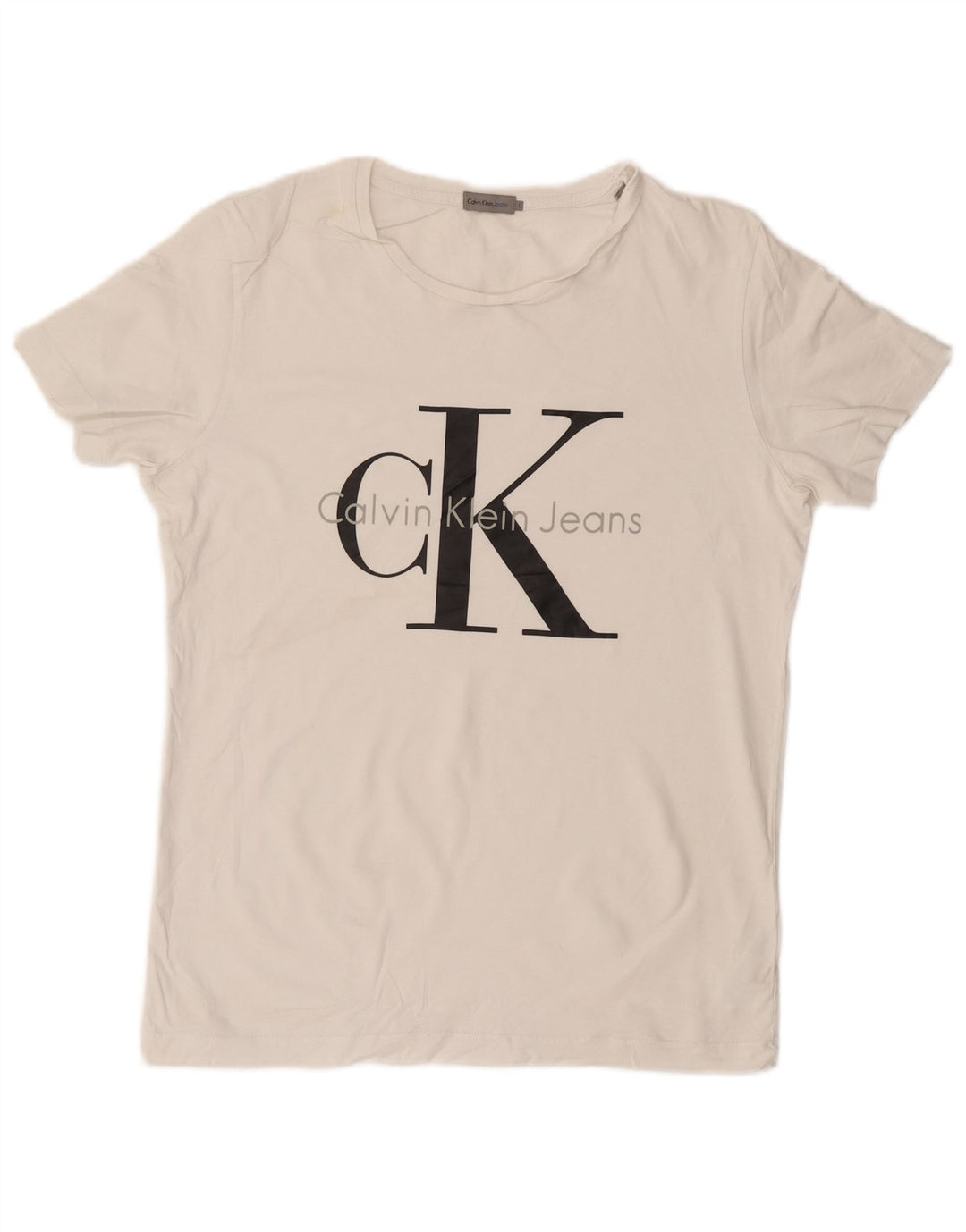 CALVIN KLEIN JEANS T-shirt grafica da uomo Top Large in cotone bianco