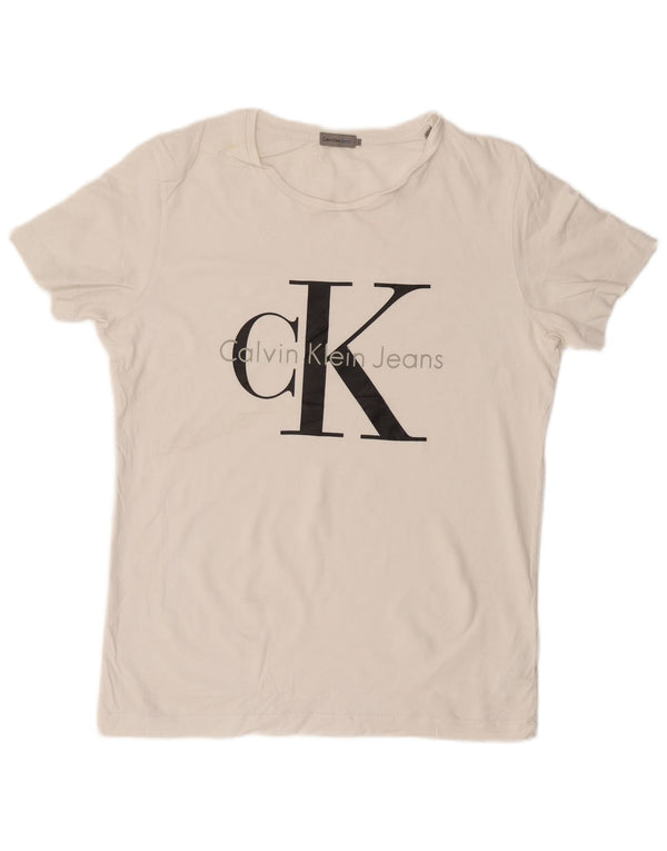 CALVIN KLEIN JEANS T-shirt grafica da uomo Top Large in cotone bianco