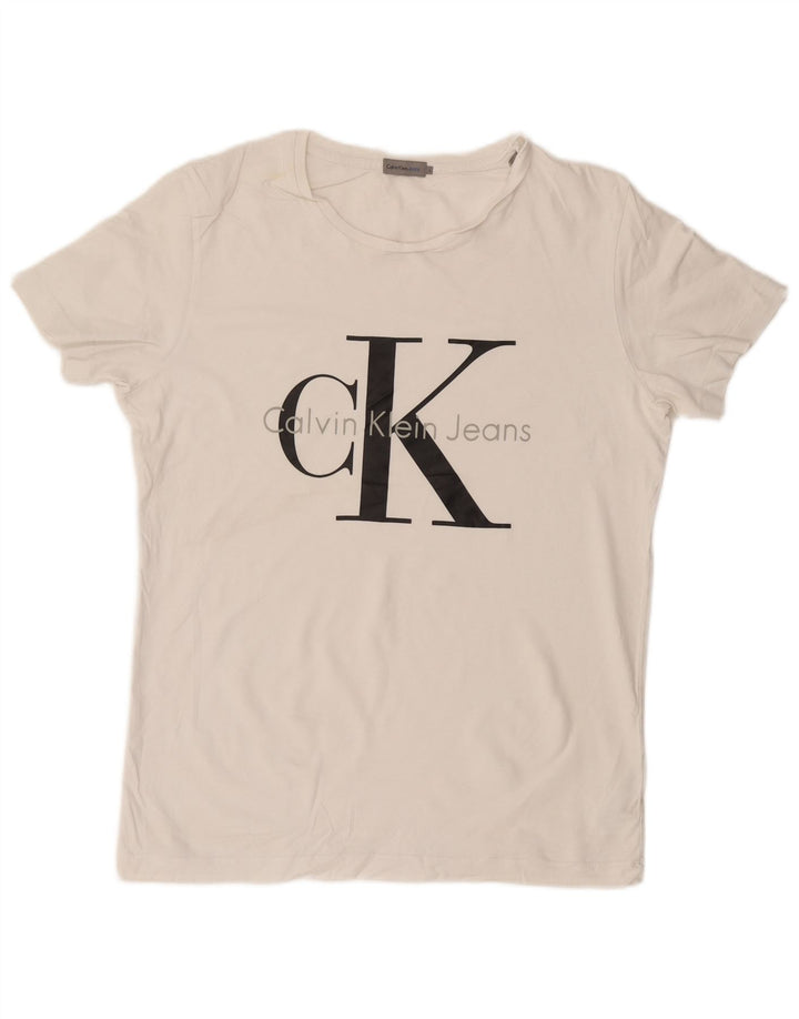 CALVIN KLEIN JEANS T-shirt grafica da uomo Top Large in cotone bianco