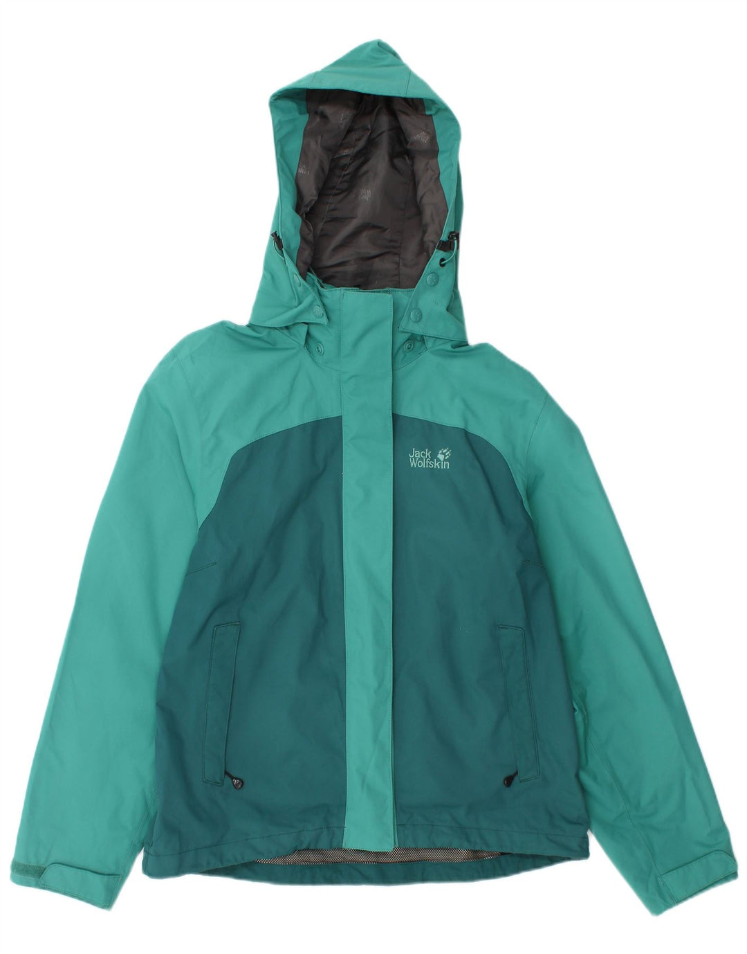 Giacca antipioggia con cappuccio da donna Jack Wolfskin UK 10 Small Turchese Colourblock