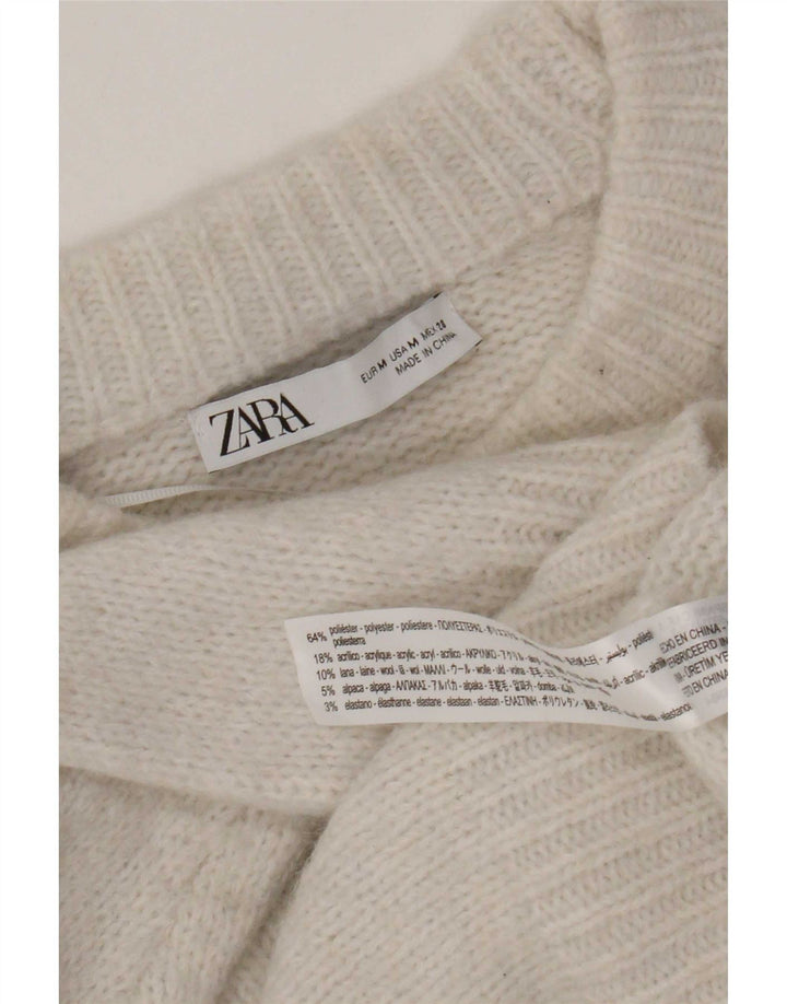 Maglione girocollo oversize da donna Zara UK 14 Poliestere bianco medio