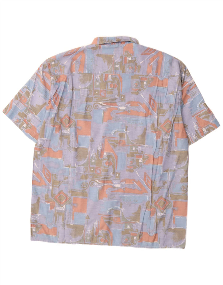 Camicia a maniche corte vintage da uomo con motivo astratto, grande blu