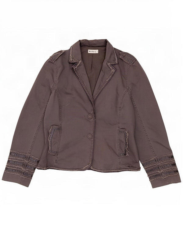 Ben Sherman Womens Military 2 Button Blazer Jacket UK 14 Large Grey Cotton