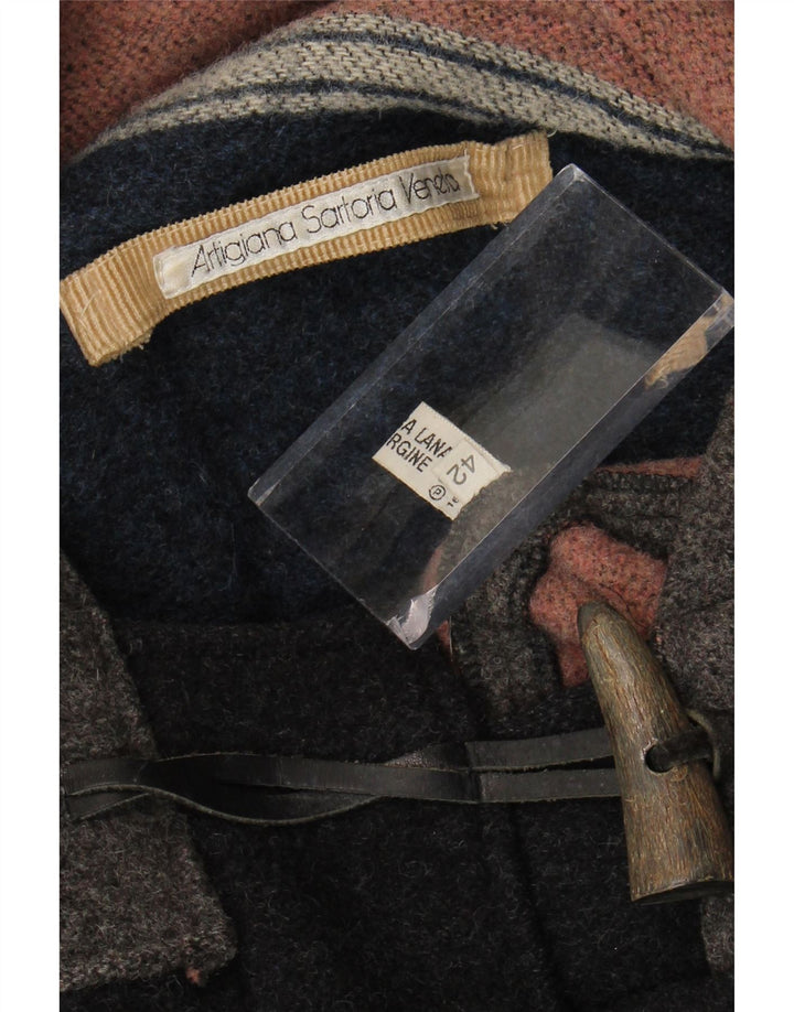 Montgomery vintage da uomo con cappuccio IT 42 XL Lana vergine color block grigio