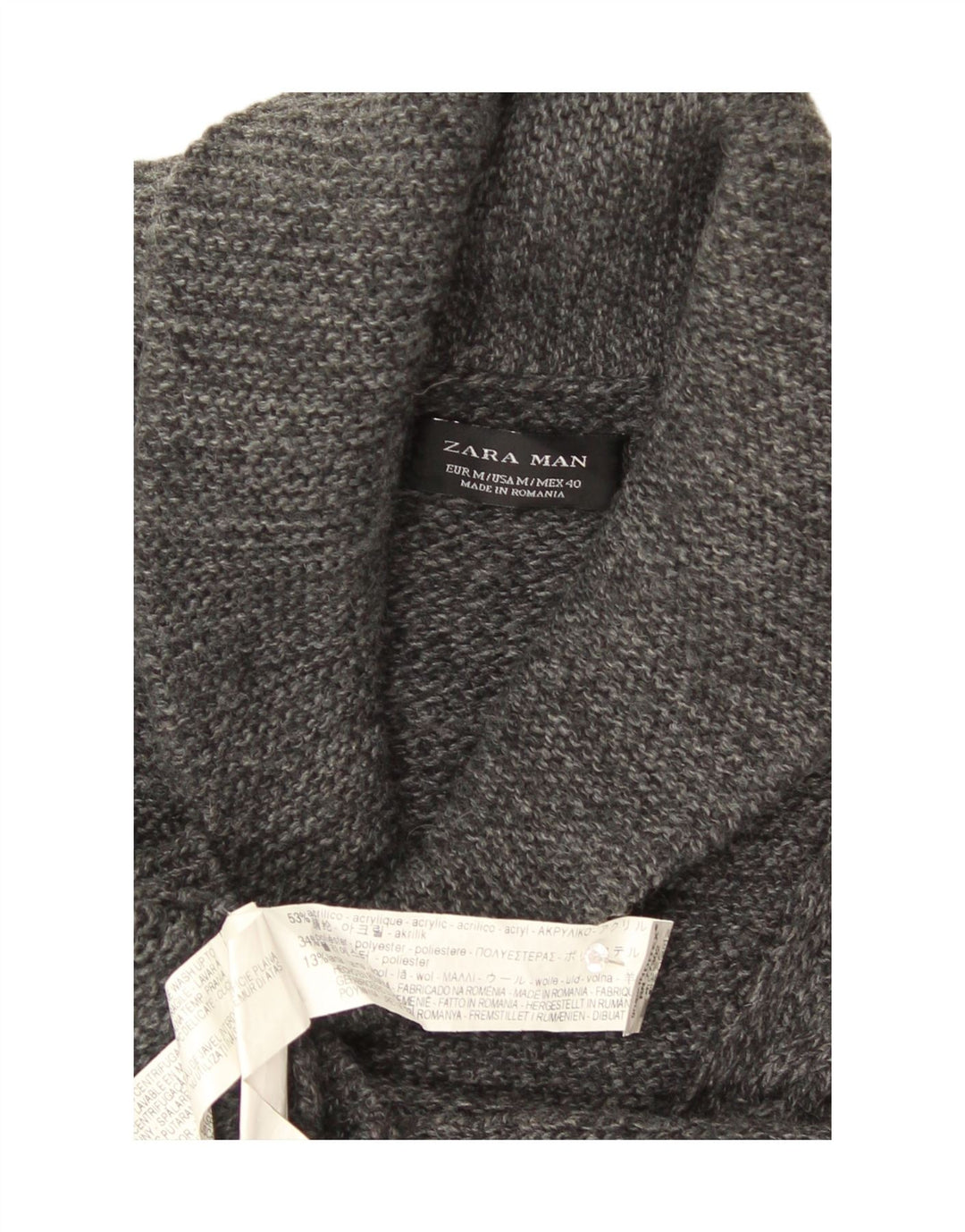 Maglione Zara da uomo con collo a scialle in acrilico chiazzato grigio medio
