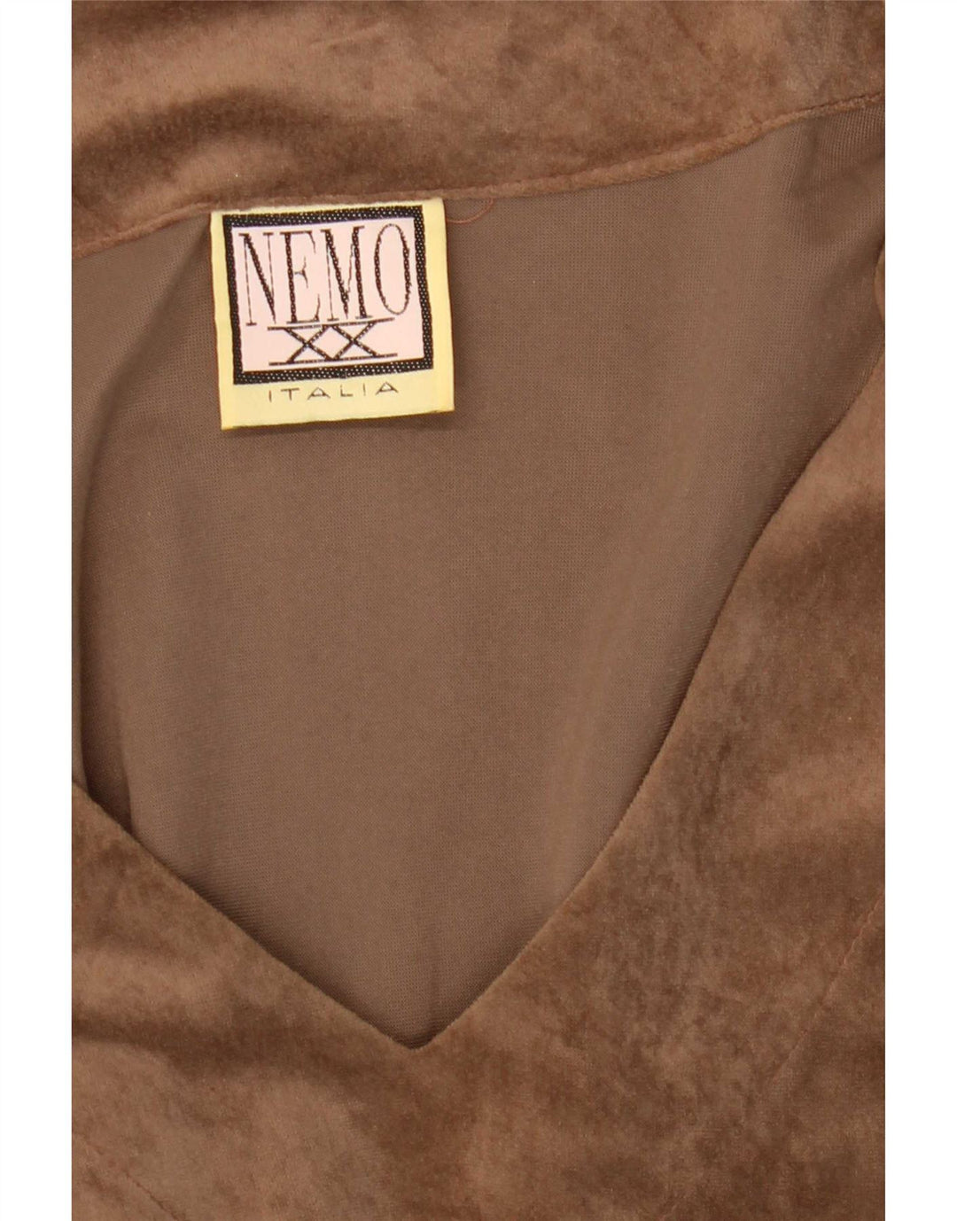 Abito a trapezio a maniche lunghe maxi da donna vintage UK 12 Poliestere marrone medio