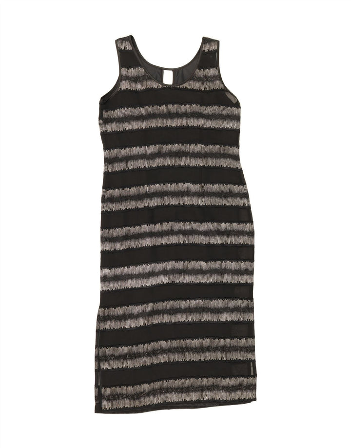 RICHARD ROBERTS Womens Sleeveless Maxi Dress UK 12 Medium Black Striped Vintage Richard Roberts and Second-Hand Richard Roberts from Messina Hembry 