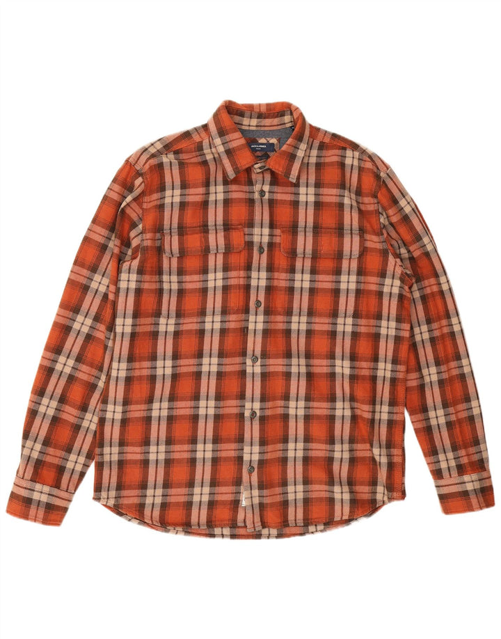Camicia da uomo in flanella Jack & Jones XL in cotone a quadri arancione