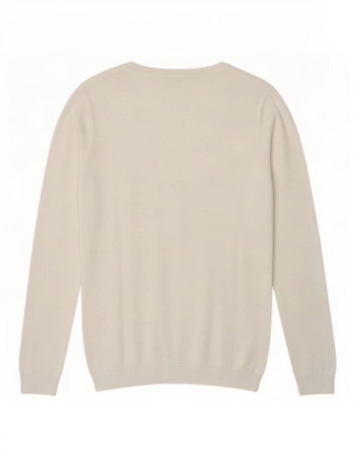 Guess Maglione da donna con scollo a V grafico UK 12 Medio Bianco