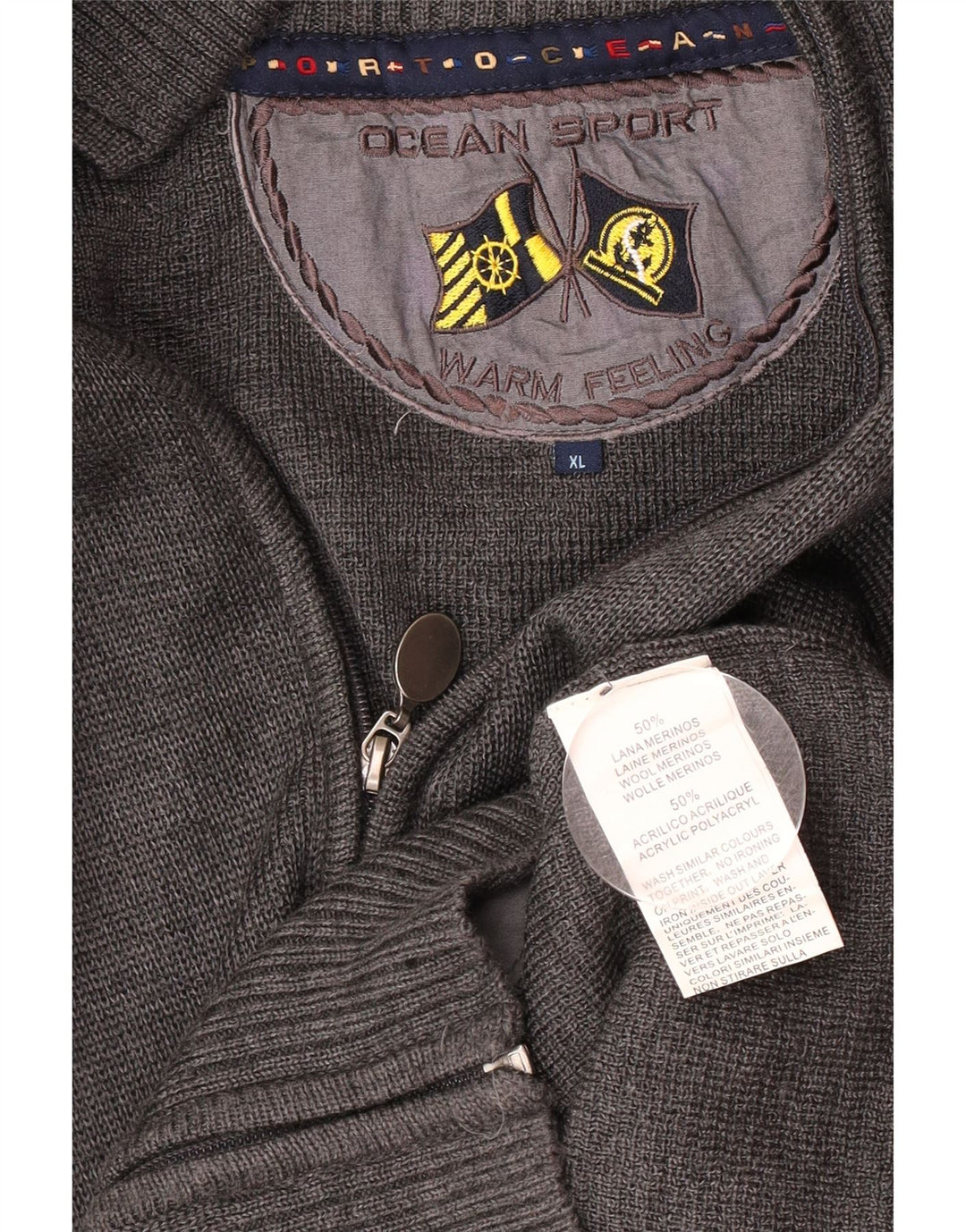 Maglione cardigan da uomo vintage XL in lana vergine grigia