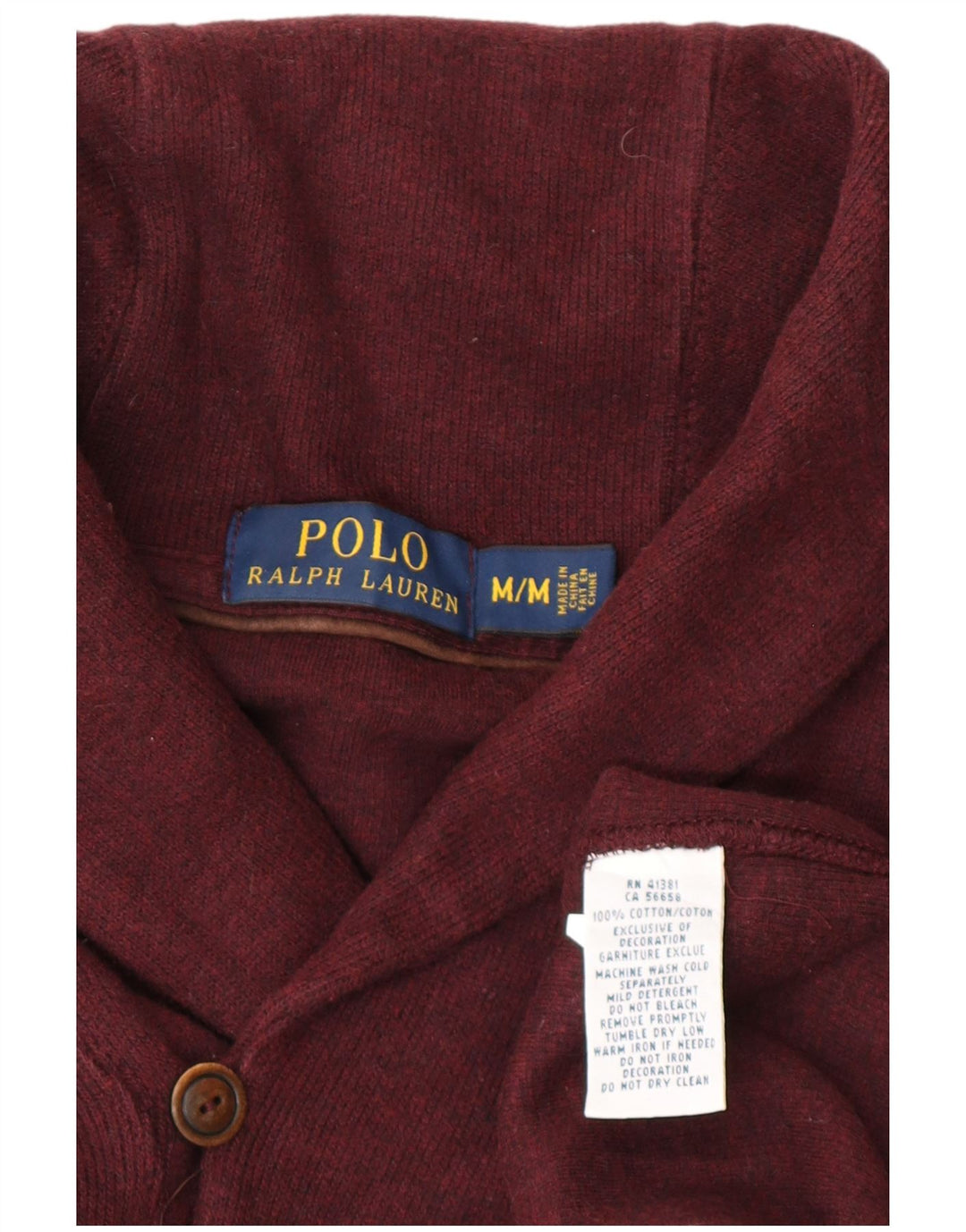POLO RALPH LAUREN Maglione da uomo con collo a scialle in cotone bordeaux medio