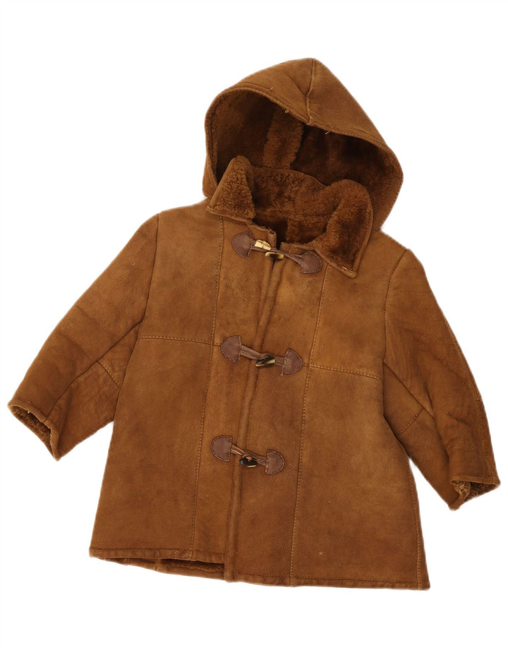 Giubbotto vintage in shearling con cappuccio per bambina 7-8 anni Marrone