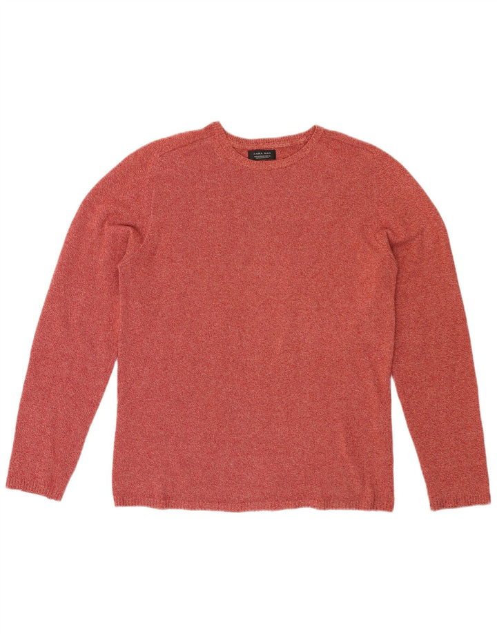 Maglione girocollo da uomo Zara in cotone puntinato rosso medio
