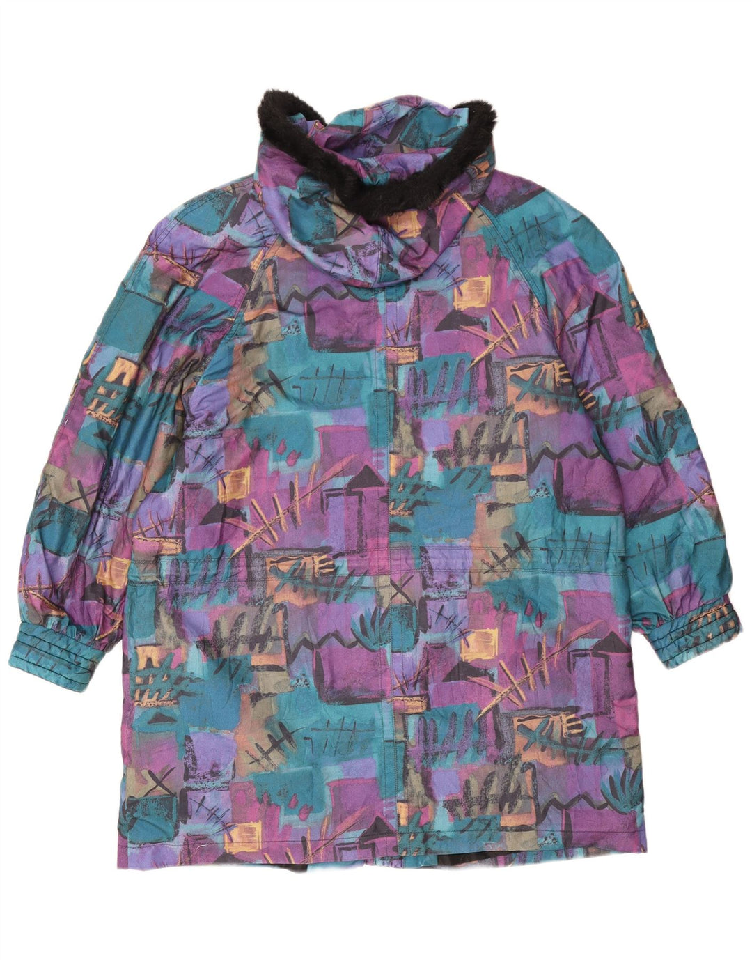 Cappotto vintage da donna oversize con motivo astratto, giacca a vento UK 18 XL viola