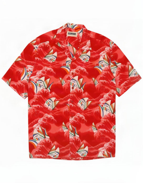 Camicia vintage da uomo a maniche corte con motivo astratto 2XL rossa in viscosa