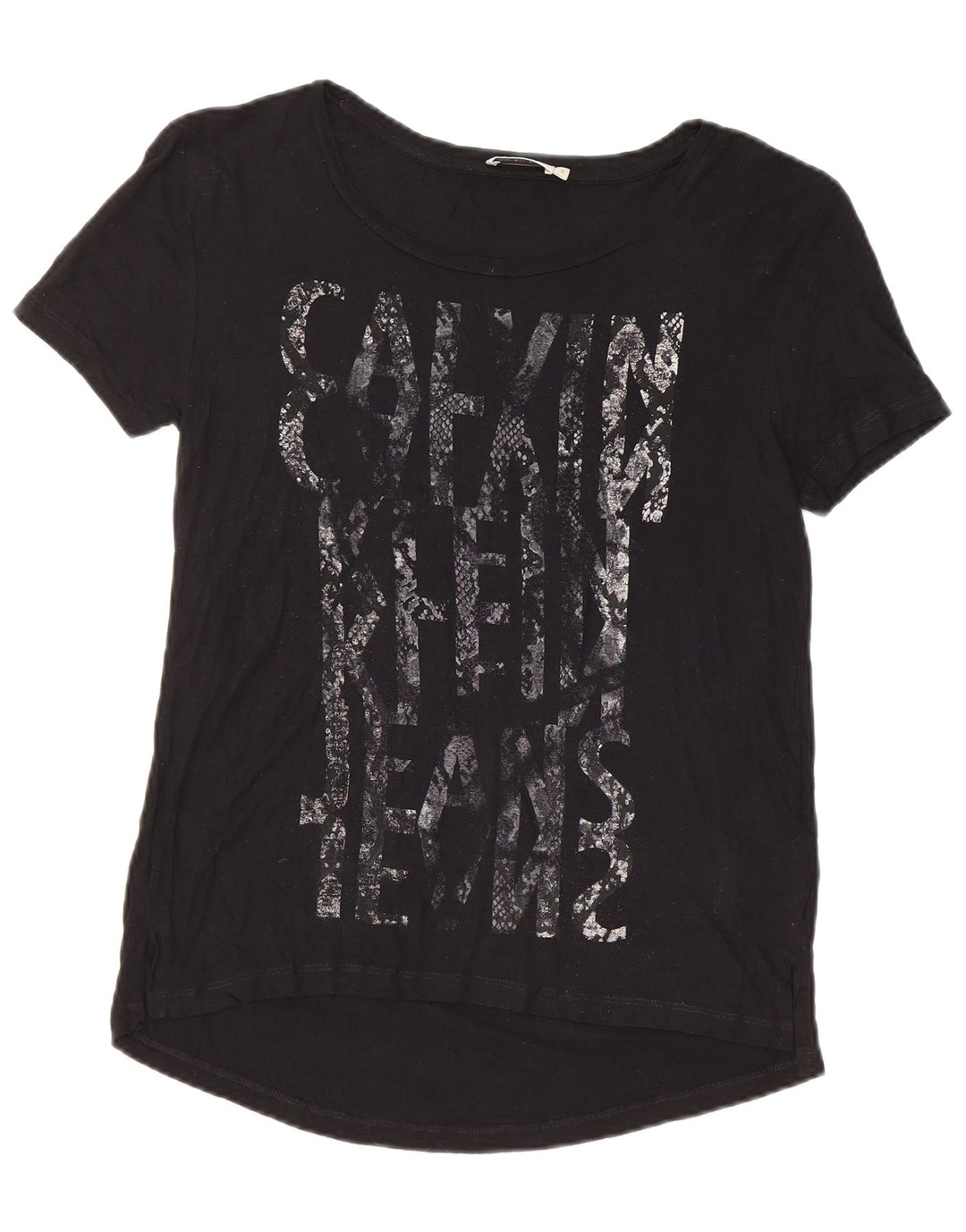 T-shirt grafica da donna Calvin Klein Top UK 10 Small nera in viscosa