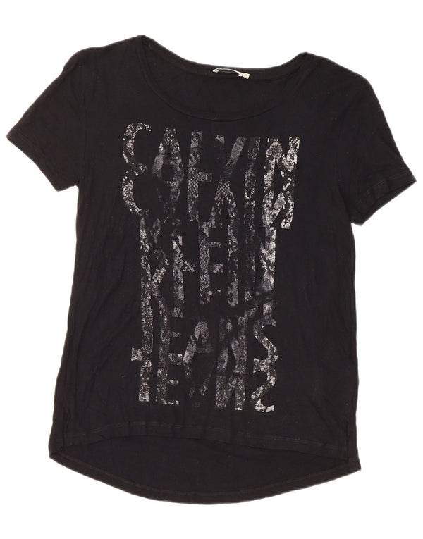 T-shirt grafica da donna Calvin Klein Top UK 10 Small nera in viscosa