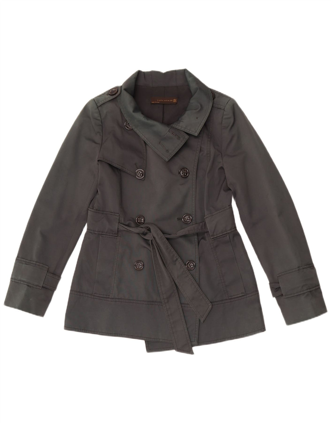 Trench corto doppiopetto da donna Zara UK 14 Cotone grigio medio