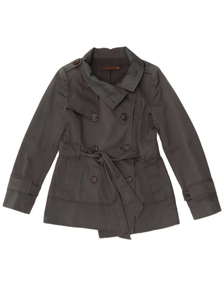 Trench corto doppiopetto da donna Zara UK 14 Cotone grigio medio