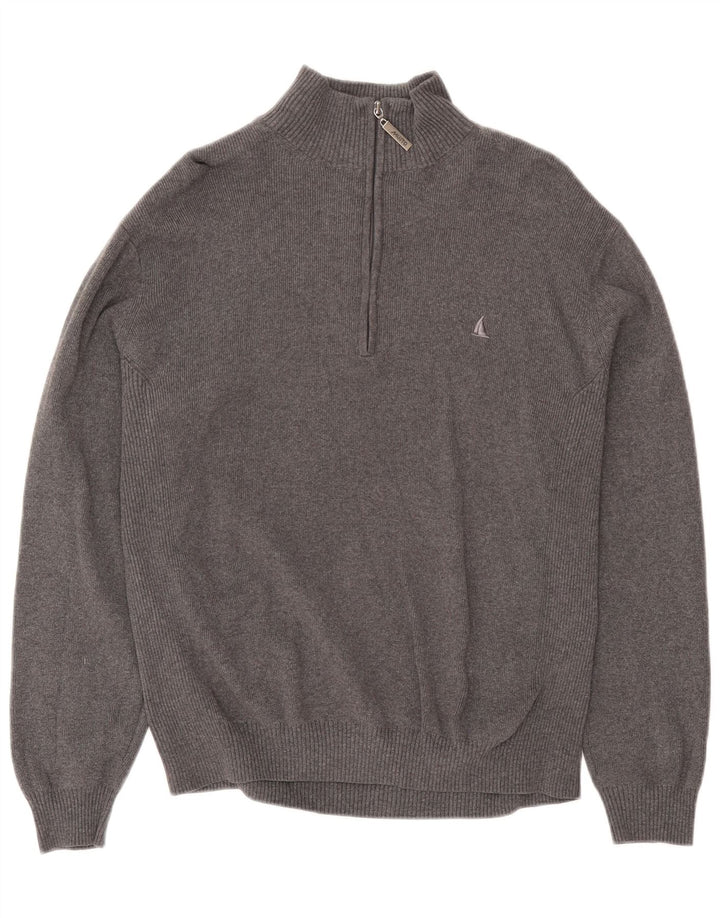 Maglione da uomo Musto con zip e collo in cotone grigio medio