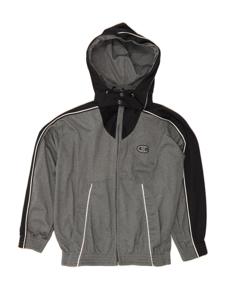 CHAMPION Boys Hooded Tracksuit Top Jacket 11-12 Years Grey Colourblock Vintage Champion and Second-Hand Champion from Messina Hembry 