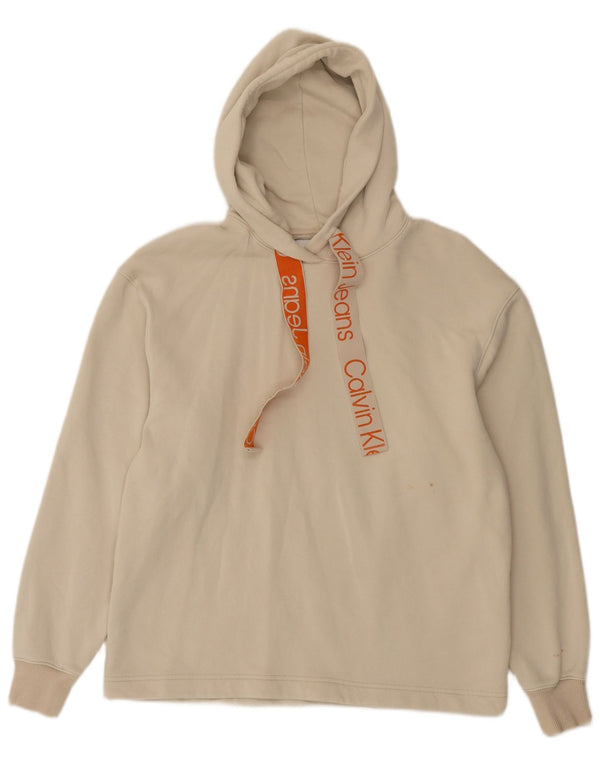 Maglione con cappuccio oversize grafico da donna Calvin Klein Jeans UK 10 piccolo Beige