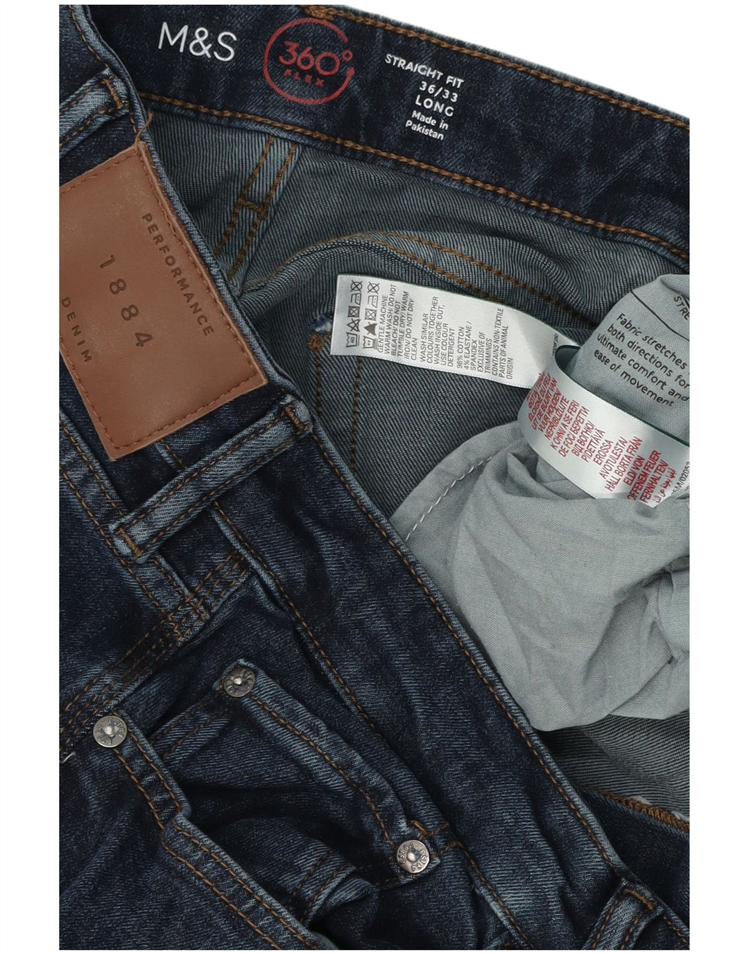 Jeans dritti da uomo Marks & Spencer W36 L33 cotone blu navy
