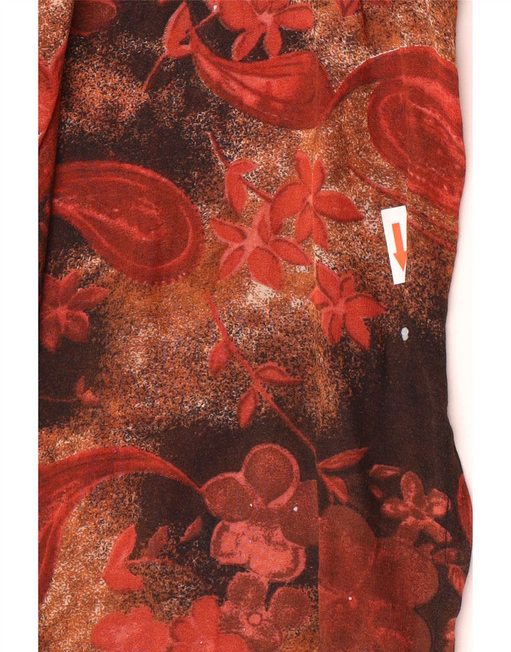 Top tunica vintage da donna con maniche a 3/4 UK 14 Paisley marrone medio