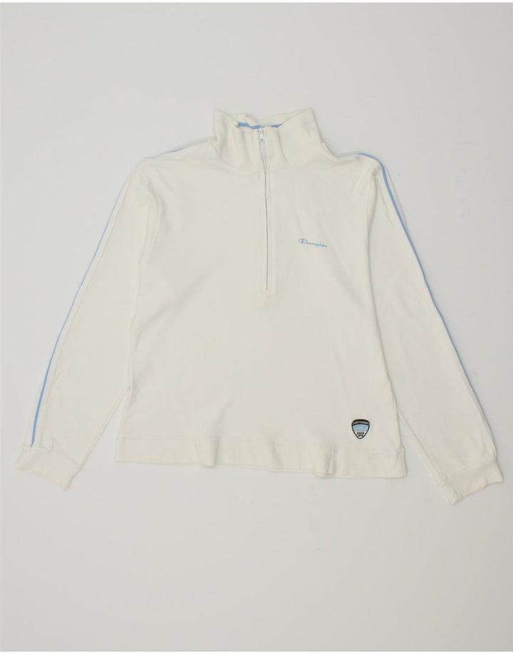 CHAMPION Womens Zip Neck Pullover Tracksuit Top UK 12 Medium White Cotton Vintage Champion and Second-Hand Champion from Messina Hembry 