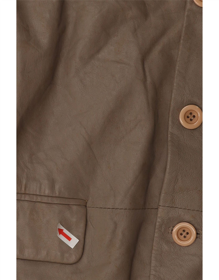 Giacca blazer in pelle da donna a 3 bottoni VINTAGE UK 16 grande in pelle grigia