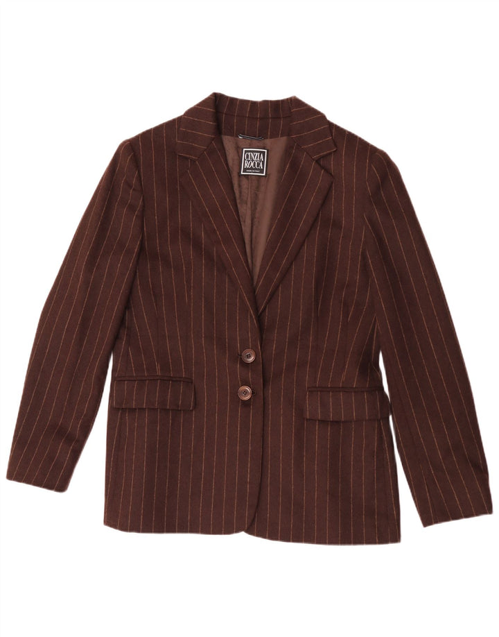 Giacca blazer da donna a 2 bottoni Cinzia Rocca UK 16 grande lana a righe marroni