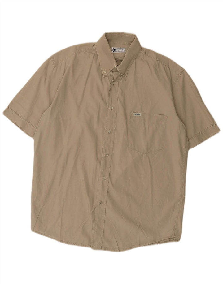 Camicia da uomo a maniche corte Sergio Tacchini grande in cotone kaki