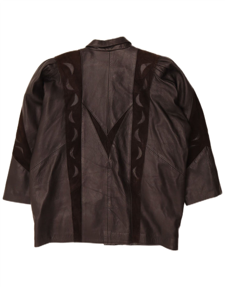 Giacca in pelle vintage da donna UK 20 2XL Colorblock nero