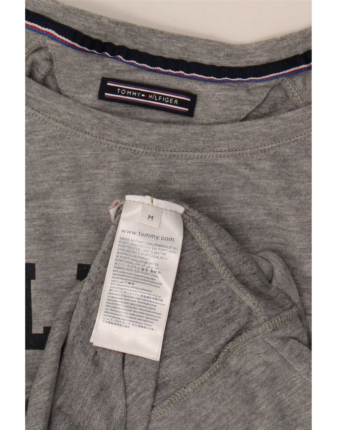 Tommy Hilfiger Donna Graphic Top Manica Lunga UK 14 Cotone Grigio Medio