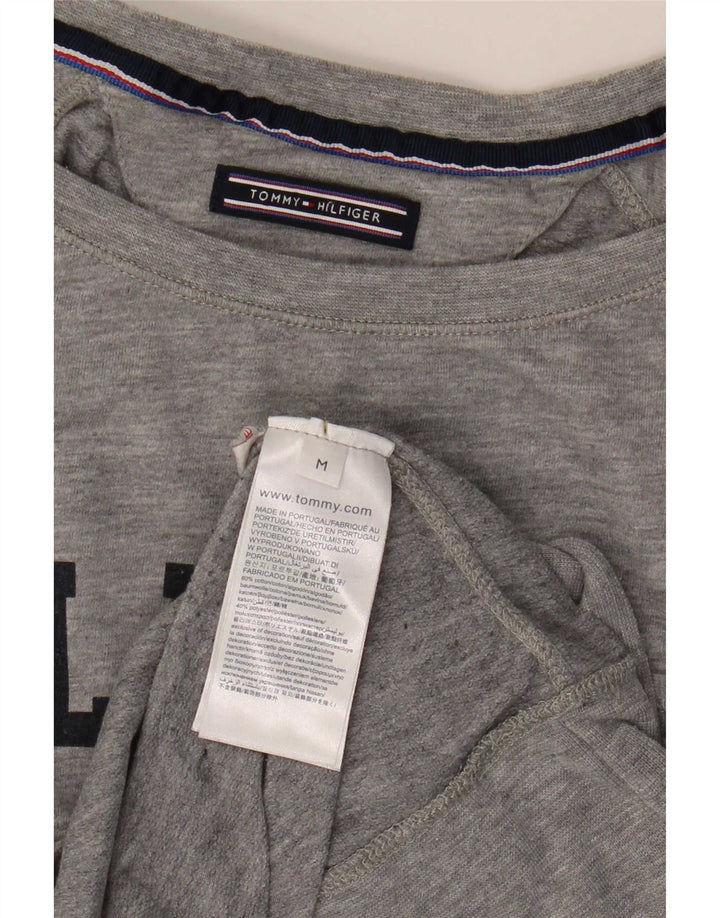 Tommy Hilfiger Donna Graphic Top Manica Lunga UK 14 Cotone Grigio Medio