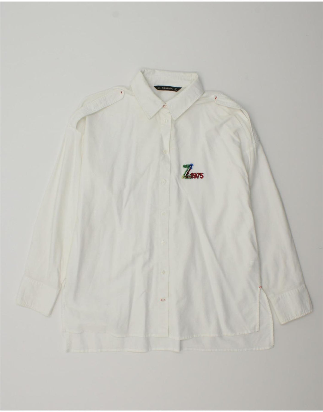 ZARA Womens Military Shirt UK 16 Large White Cotton Vintage Zara and Second-Hand Zara from Messina Hembry 