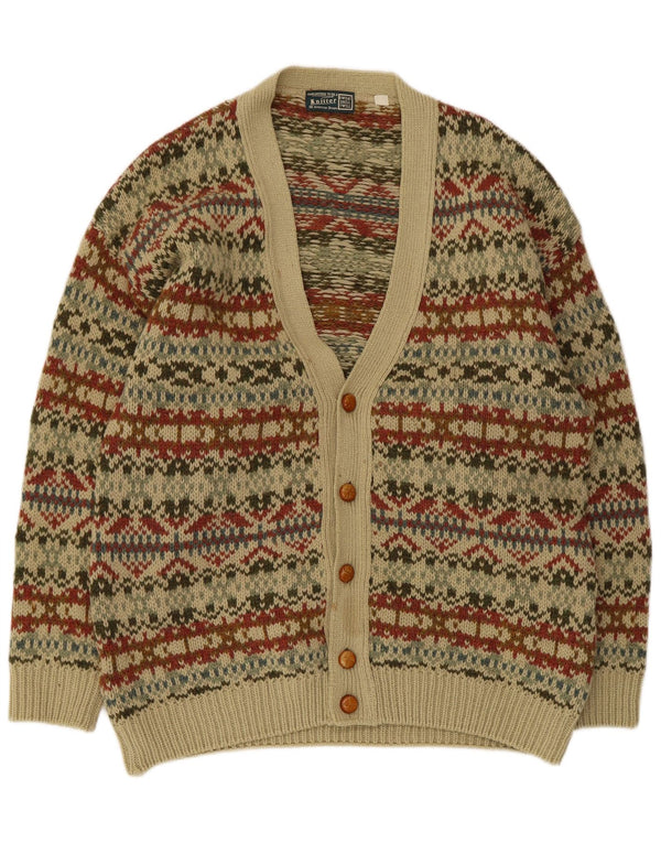 Maglione cardigan vintage da uomo IT 54 XL lana Fair Isle verde