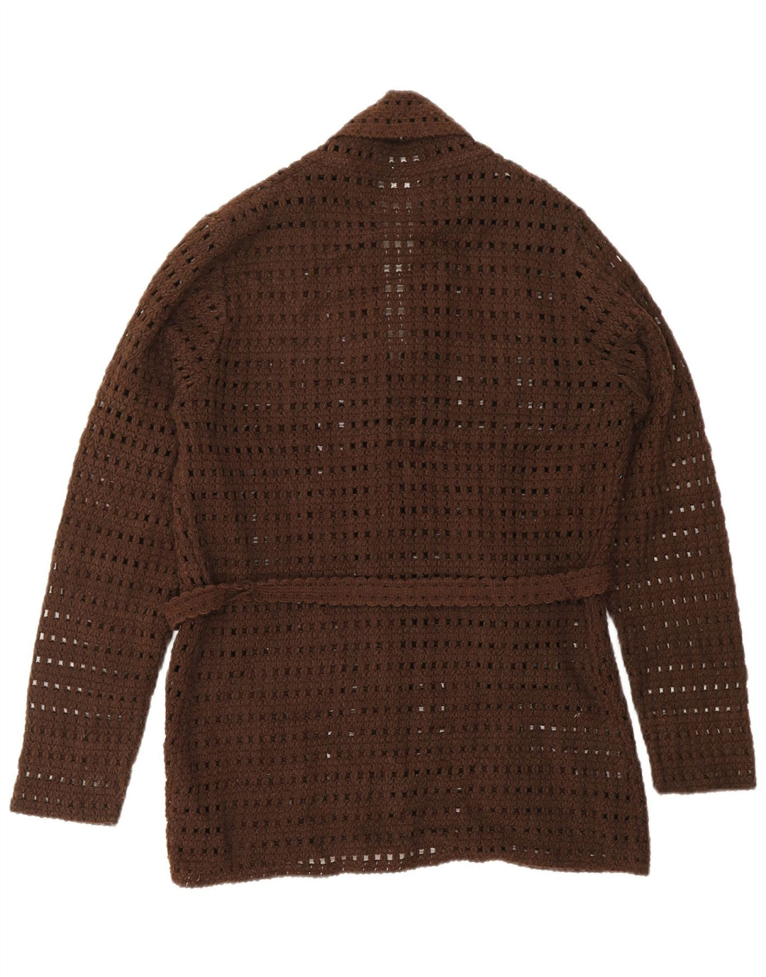 Maglione cardigan all'uncinetto da donna VINTAGE UK 14 grande acrilico marrone