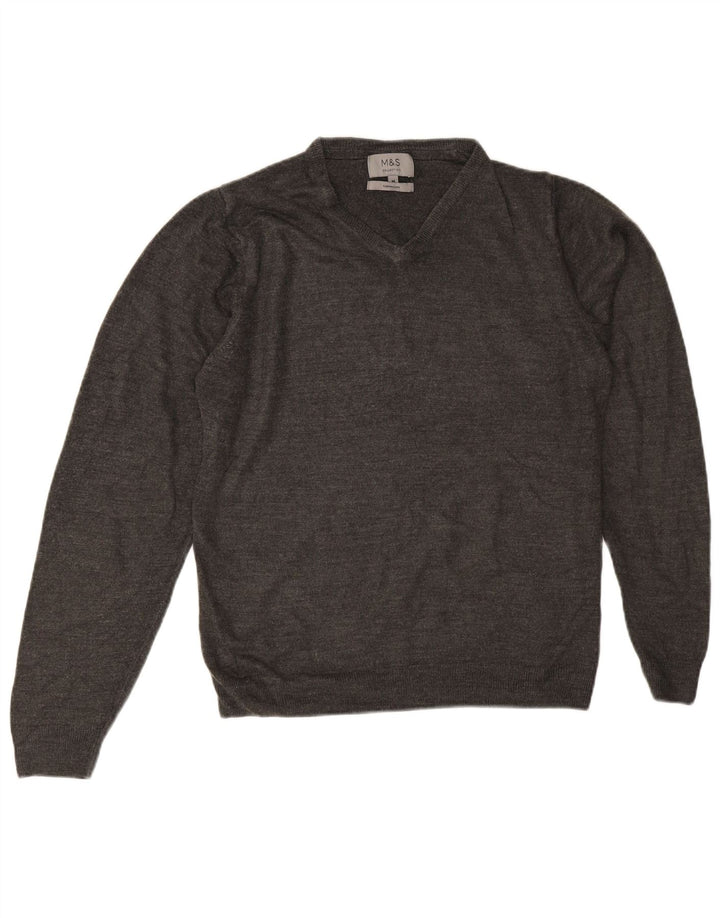 Maglione da uomo con scollo a V Marks & Spencer in acrilico grigio medio