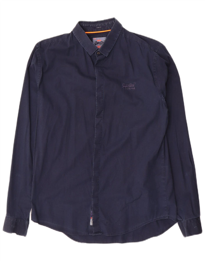 Camicia slim fit da uomo Superdry in cotone blu navy medio