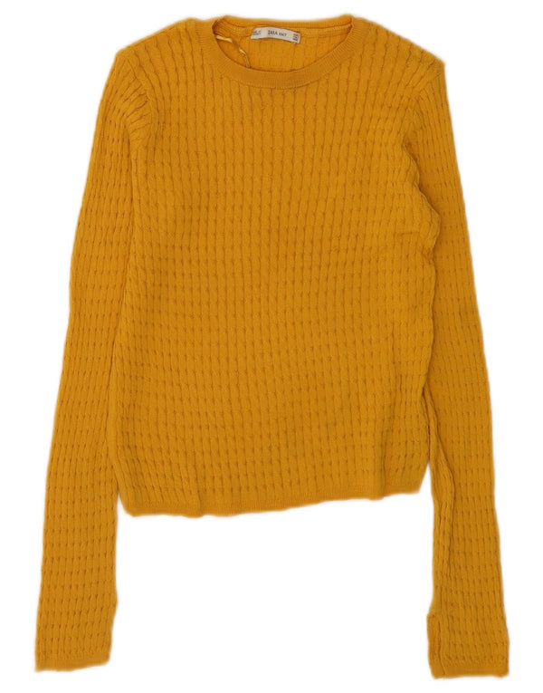 Maglione corto con scollo a barca da donna Zara UK 10 piccolo in viscosa gialla